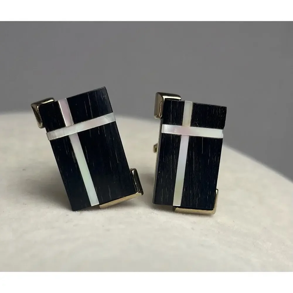 Vintage SWANK Christian Cross Mother of Pearl Inlaid Cuff Links Religious Church